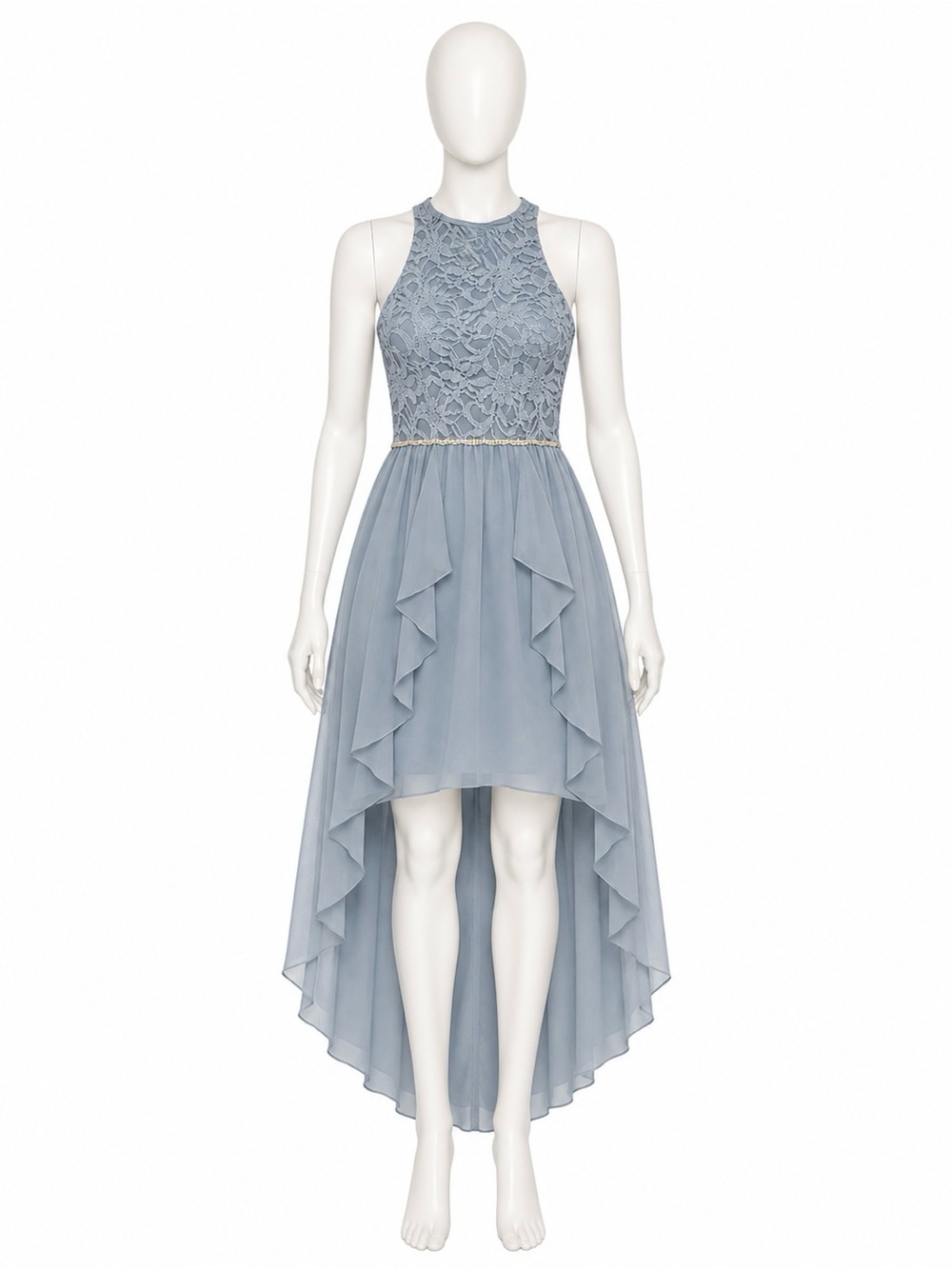 High-Low Lace Bodice Chiffon Dress in Dusty Blue for Girls XL Juniors 7